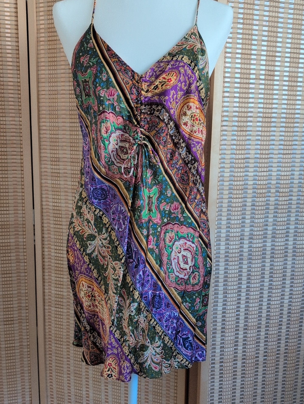 Zara Multicolor Floral Paisley Print Slip Mini Dress With Adjustable Straps